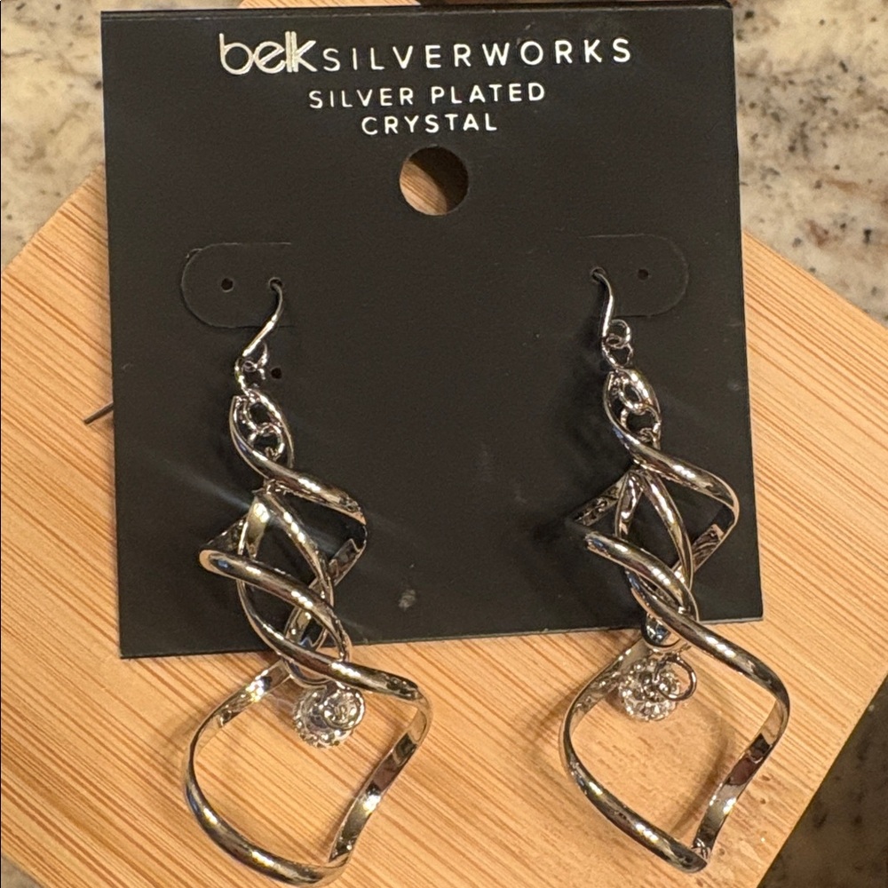 Belk ⭐️NWT⭐️Silver Plated  Earrings with pave crystal drop